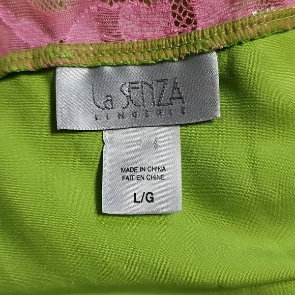La SENZA Lime Green Satin Slip with Pink Lace Trim - Picture 3 of 3